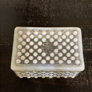 Vintage Anchor Hocking Moonstone Clear Opalescent Cigarette Box!